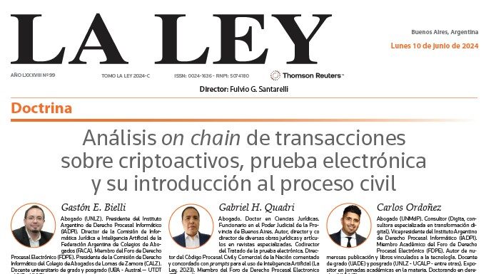 Análisis on chain de transacciones sobre criptoactivos, prueba electrónica y su introducción al proceso civil